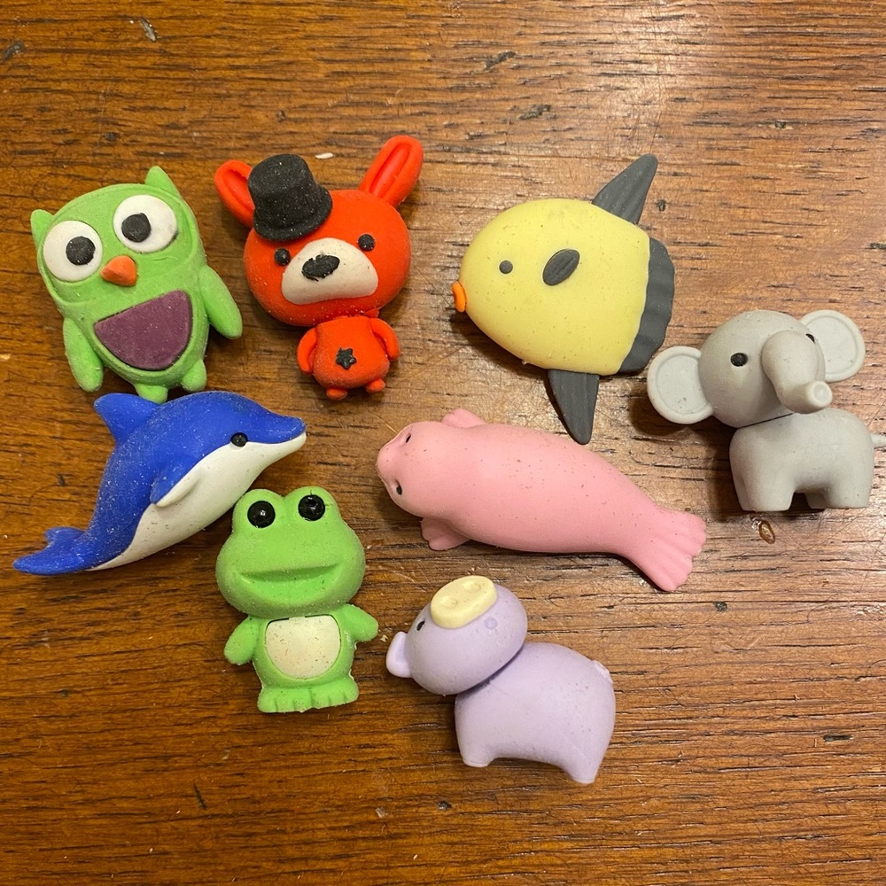 Set of 8 Animal Aquatic Bird Iwako Small Puzzle Erasers